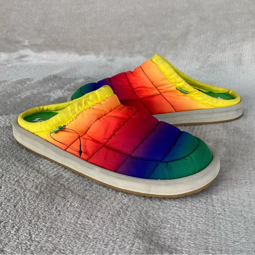Sanuk Shoes Girls Kids Size 4 Rainbow Tie Dye Quilted Slip On Comfort Slippers